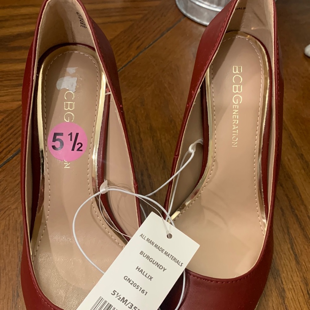 BCBG Brand New Heels Burgandy and Gold